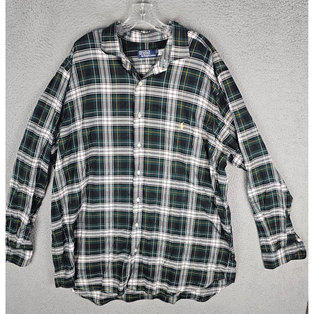 Polo Ralph Lauren Button Down Men 2XLT Green Plaid Long Sleeve Pony Logo Shirt